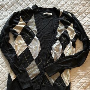 Old Navy Black and White Argyle Cardigan